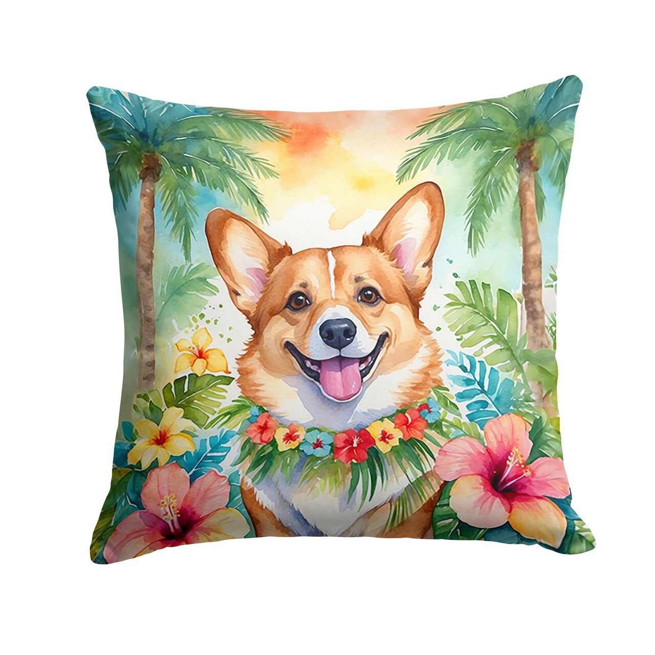 Edge Collections - 18" X 18" - Multicolor - Machine Pillow Throw Corgi Luau - 1 Piece